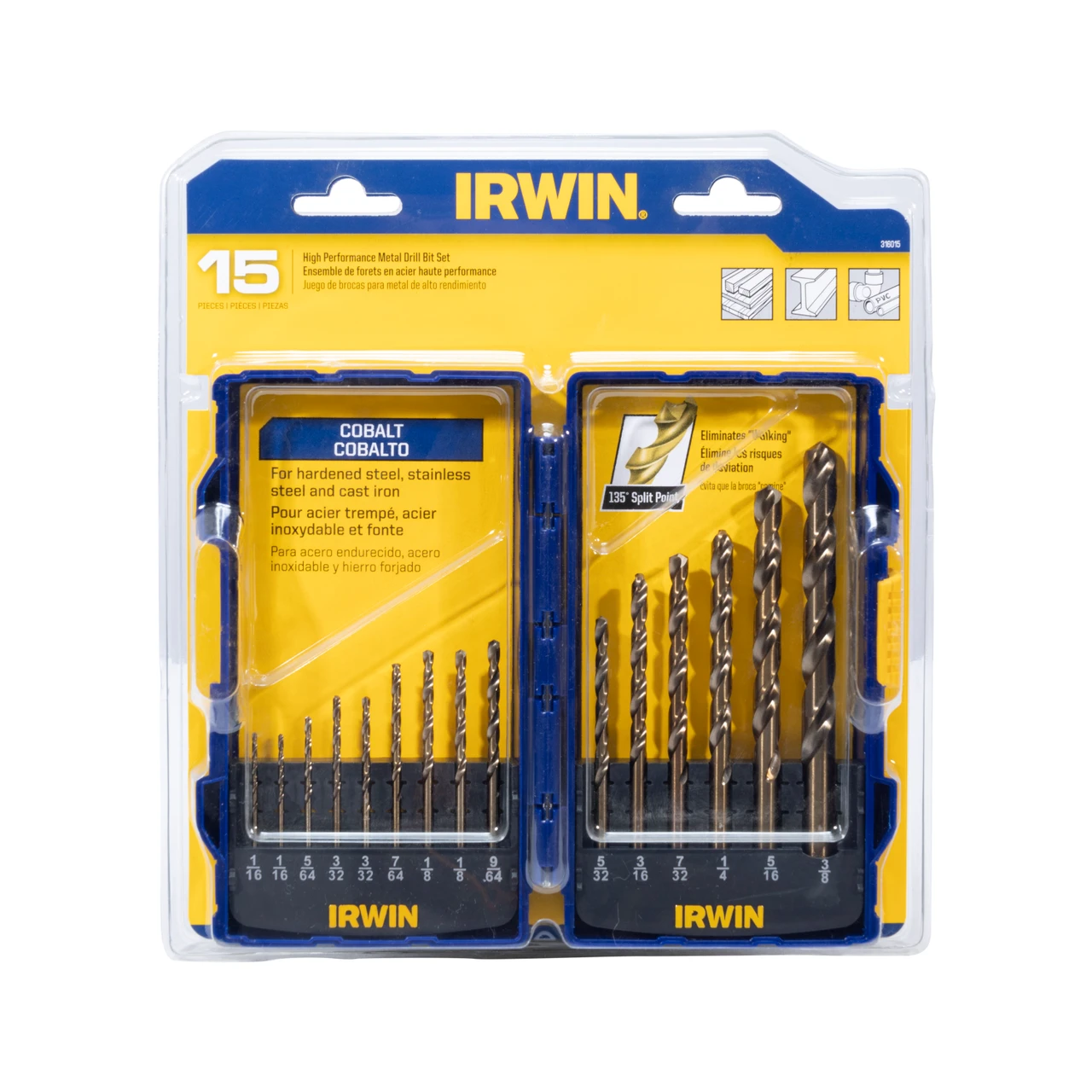 Irwin 15pc Cobalt HSS Fractional Straight Shank Jobber Length (316015)