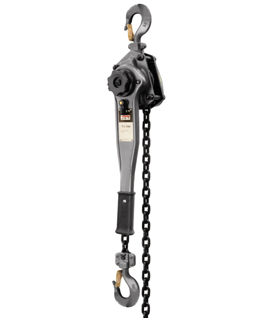 JET steel lever hoist with long handle, load chain and upper and lower hooks
