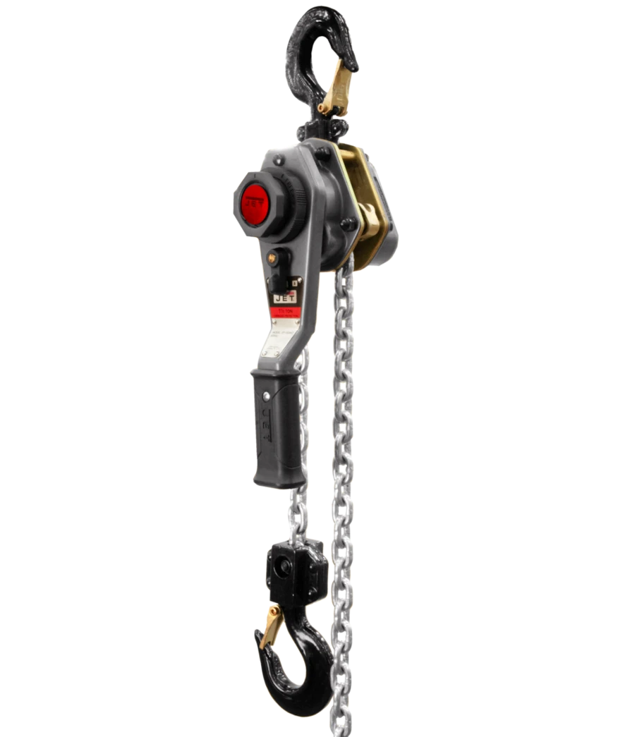 JET lever hoist with long handle, hanging chain and upper and lower hooks