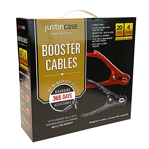 Justin Case JCBC2004 20' 4-Guage Booster Cable with 365-Day Roadside Assistance