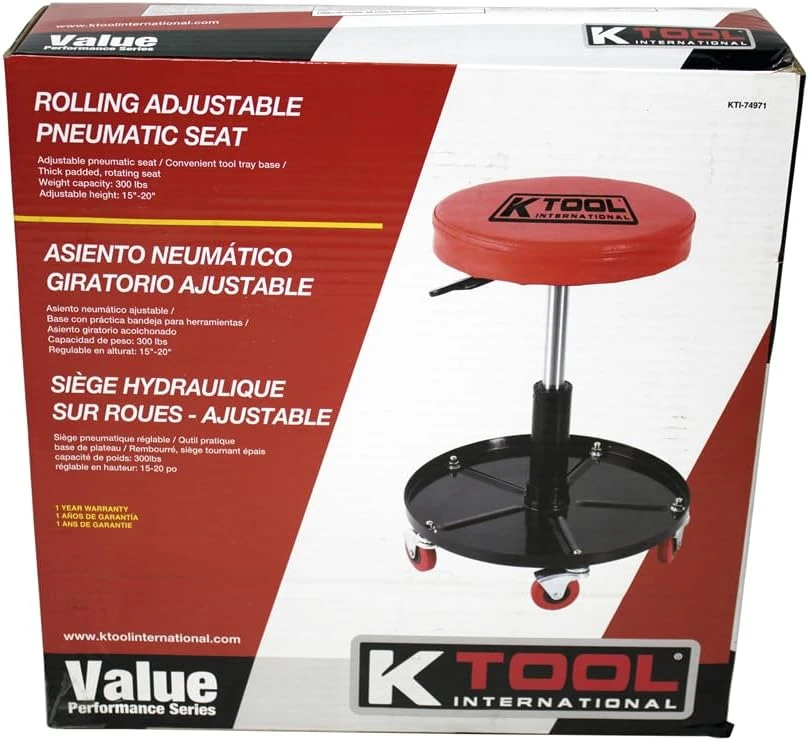 K Tool Adjustable Rolling Mechanic Seat Black/Red (74971) — product image 2