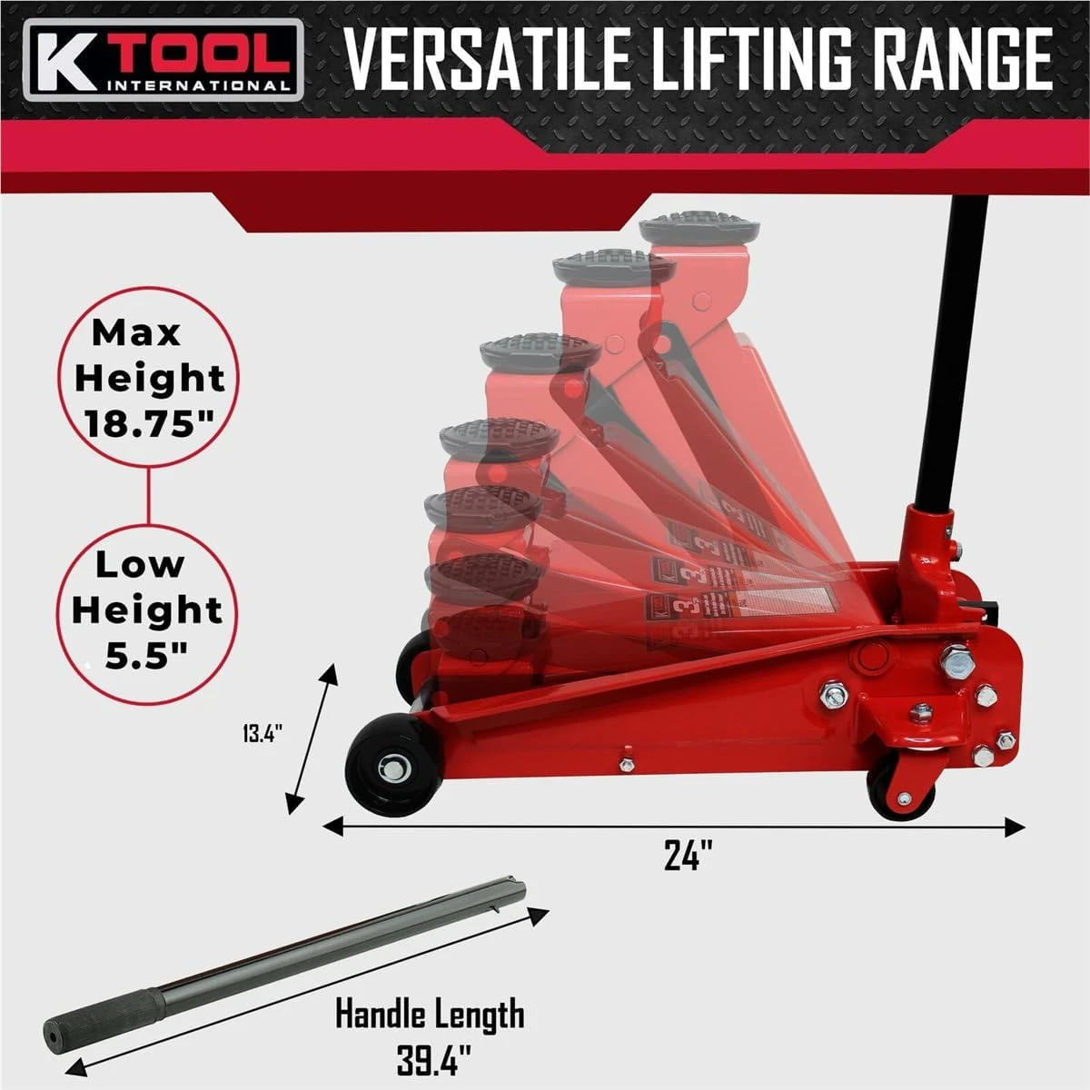 K Tool Automotive 6,000 Lb Hydraulic Service Floor Jack (63131B) — product image 4