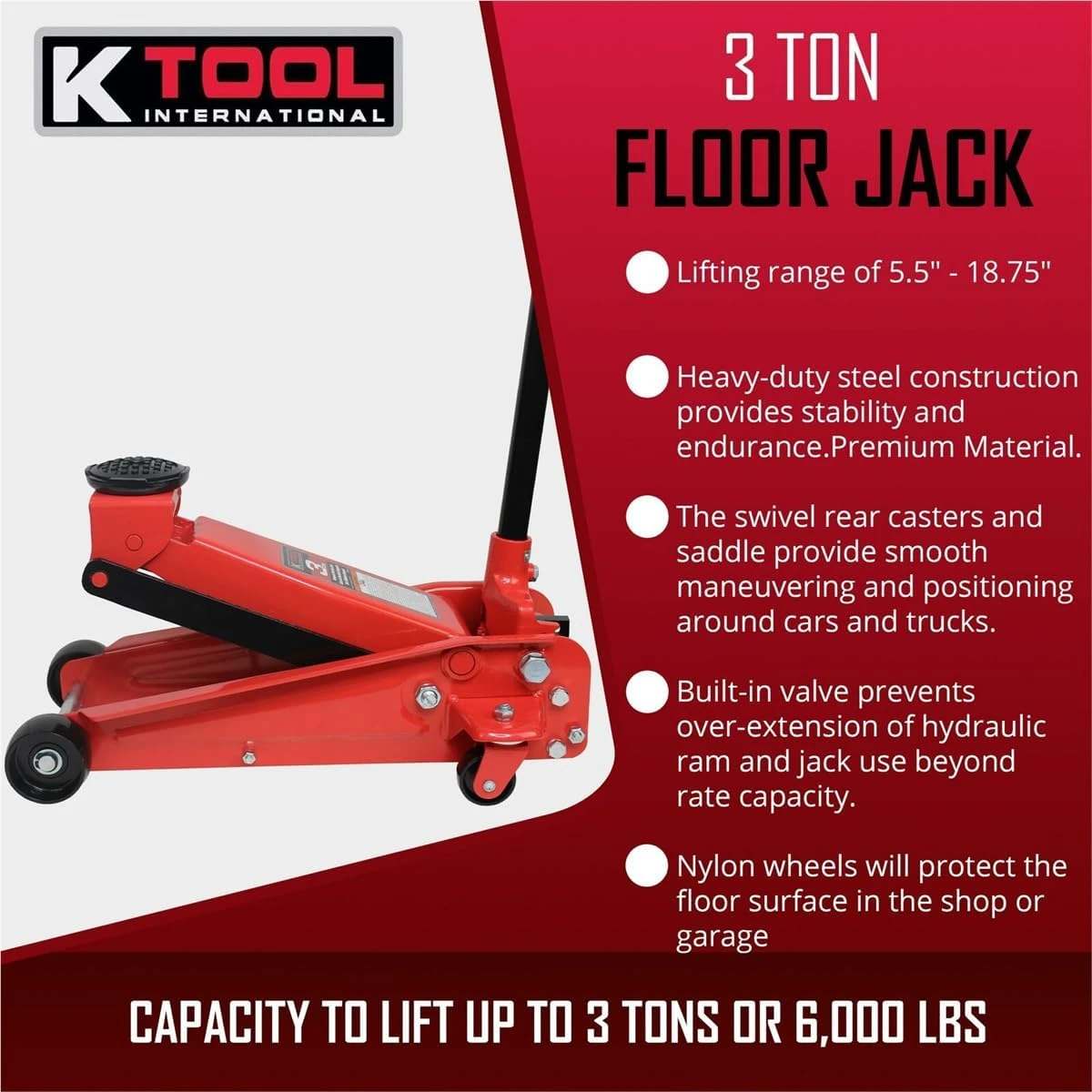 K Tool Automotive 6,000 Lb Hydraulic Service Floor Jack (63131B) — product image 5