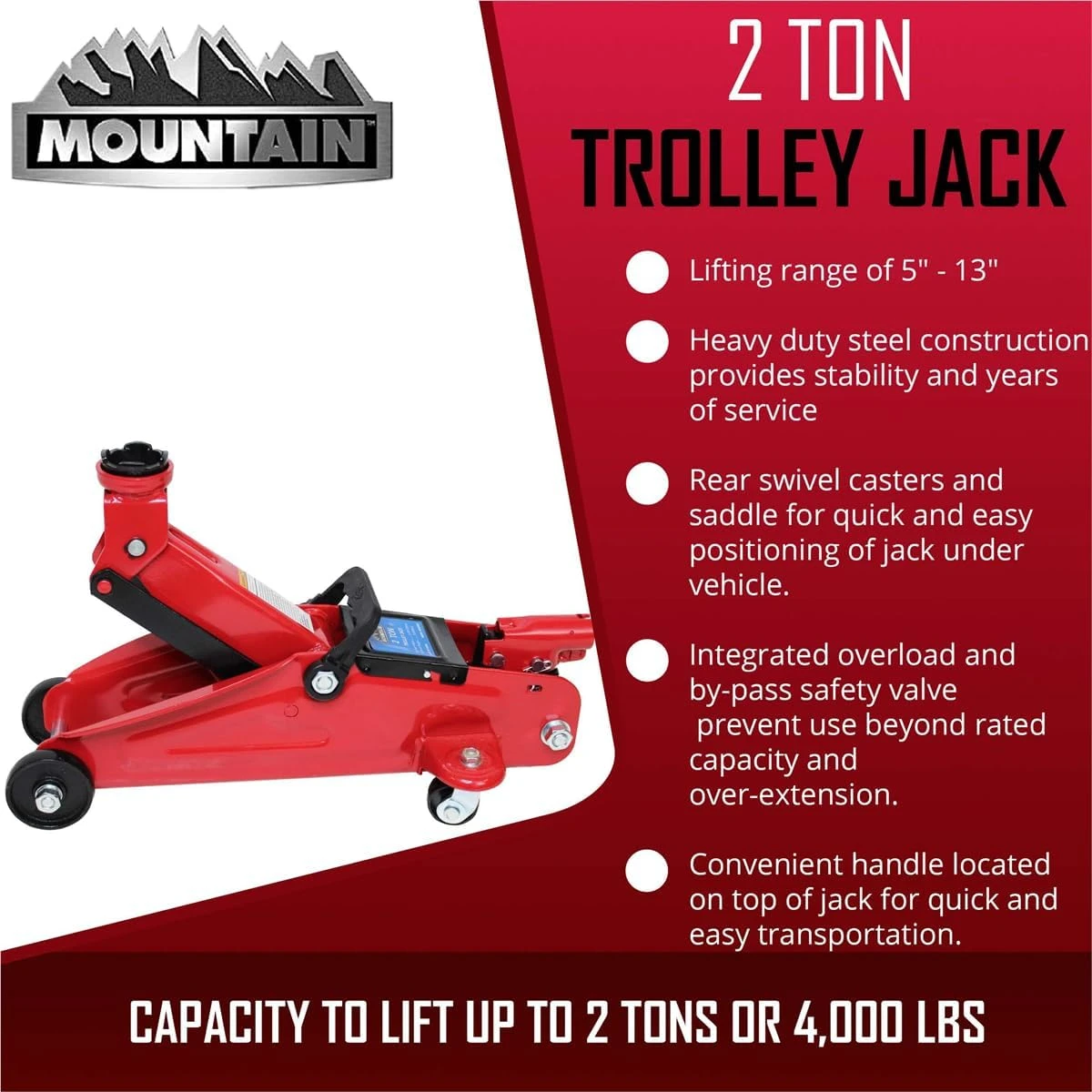 K Tool International 2 Ton Automotive Trolley Floor Jack (TH22007) — product image 5