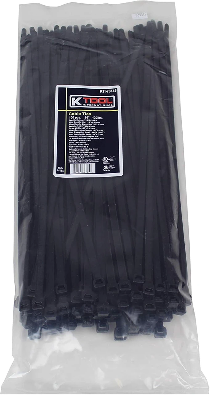 K Tool 14" Black Cable Ties 120 lb Tensile Strength 100-Pack (78145-3) — product image 2