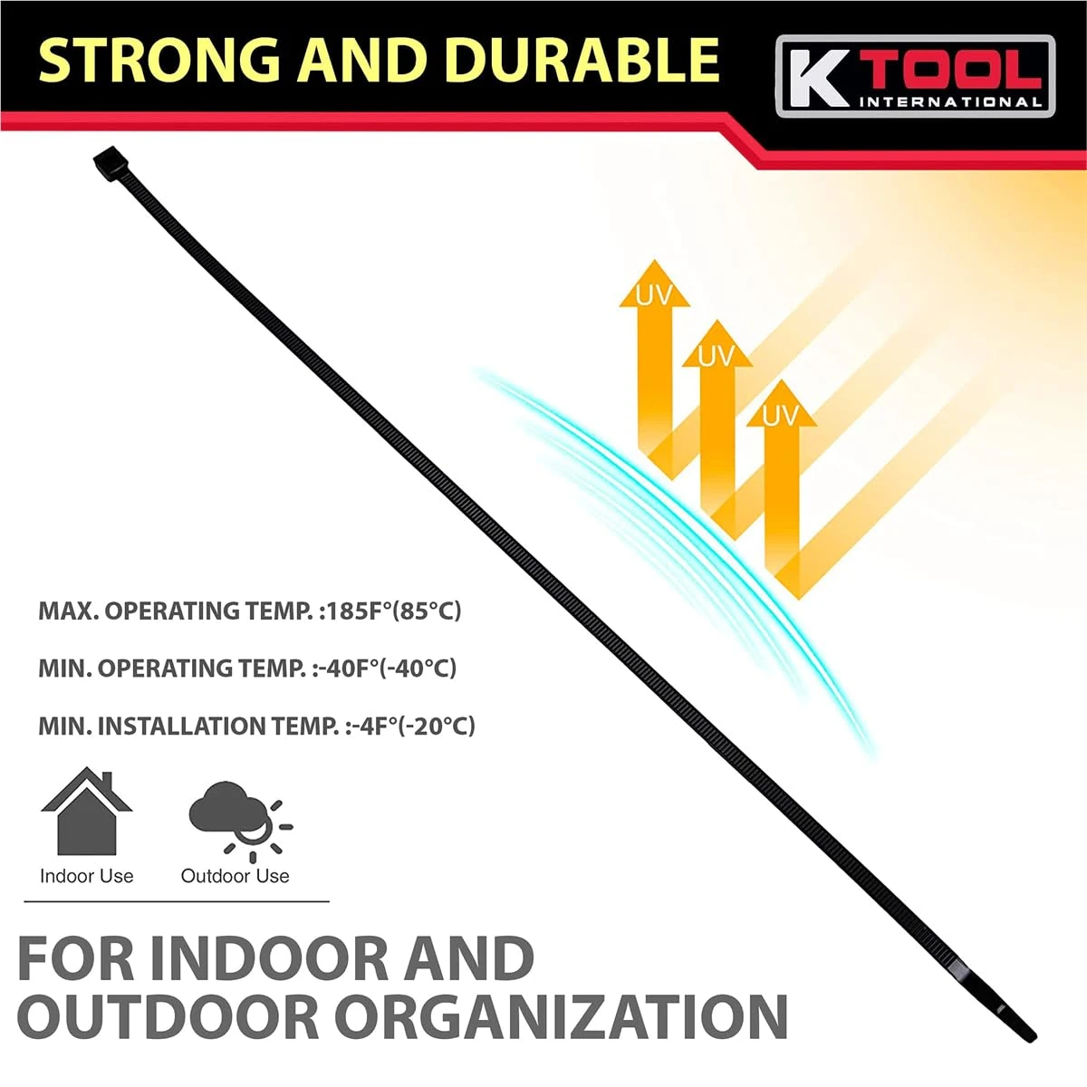 K-Tool Cable Zip Ties Black 7" 50 lb Tensile 100-Pack (78140‑3) — product image 5