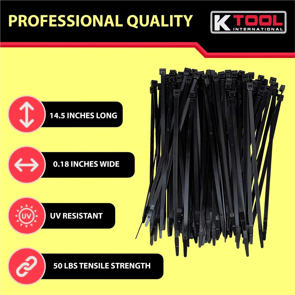 K Tool Nylon Wire Tie Black 14" 50 lb Tensile 100-Pack (78140) — product image 5