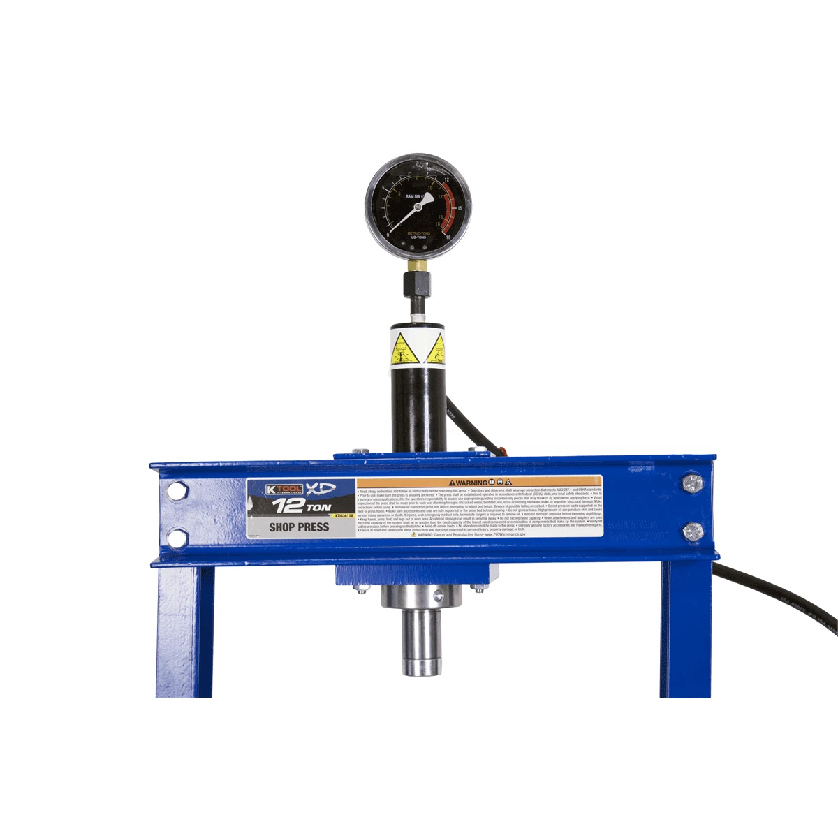 K Tool 12 Ton Manual Hydraulic Shop Press with Gauge (HJ0803CEB) — product image 2