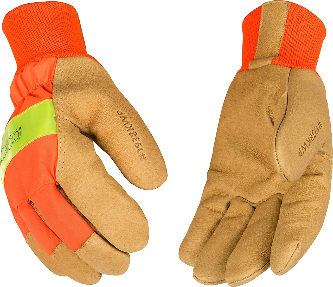 Kinco Lined HiVis L Orange Waterproof Pigskin Gloves w/KW (1938KWP-L)