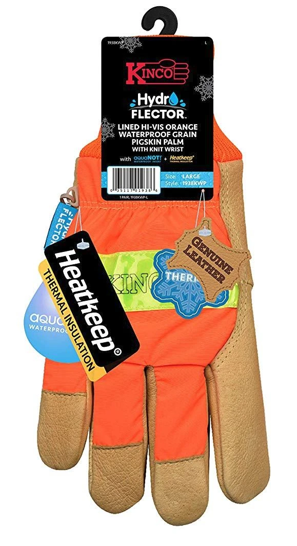 Kinco Lined HiVis L Orange Waterproof Pigskin Gloves w/KW (1938KWP-L) — product image 3