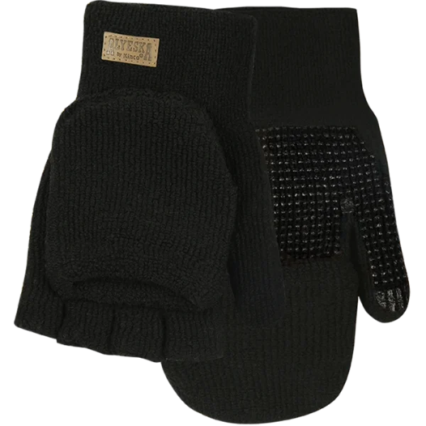 Kinco Alyeska Lined Knit Half Finger Gloves - Convertable Mitten Hood, Black, X-Large (5110-XL)