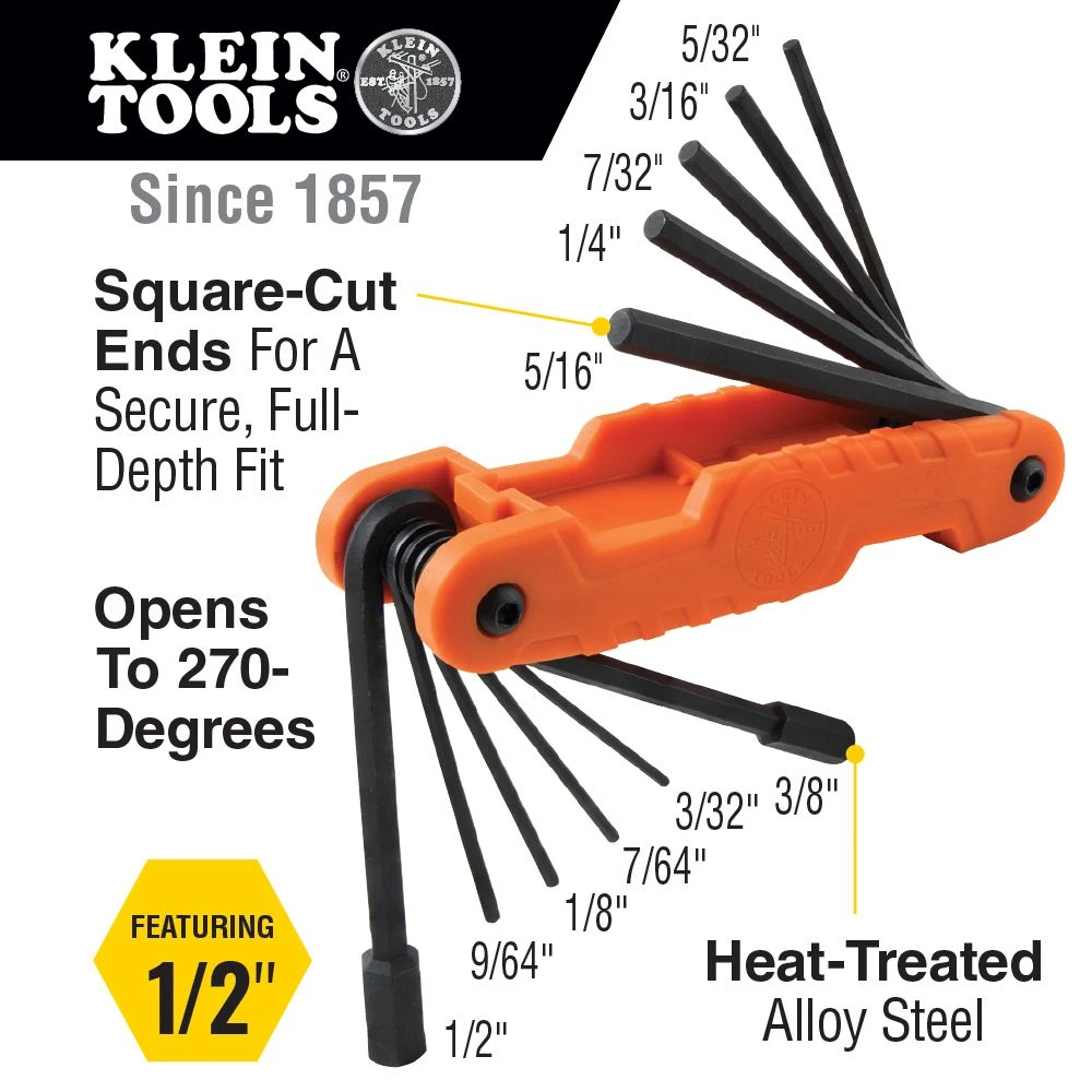 Klein 70550 Pro Folding Hex Key Set, 11 Fractional Inch-Sized Keys — product image 2