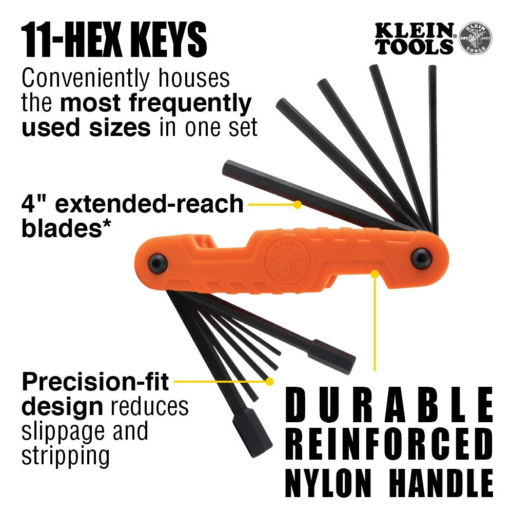 Klein 70550 Pro Folding Hex Key Set, 11 Fractional Inch-Sized Keys — product image 3