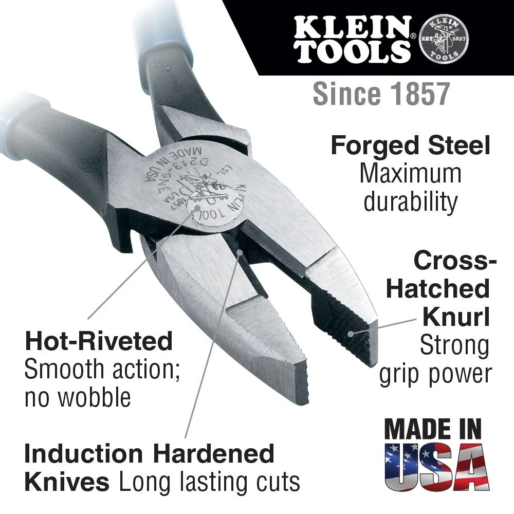 Klein D2139NE Lineman's Pliers, New England Nose, 9-Inch — product image 2