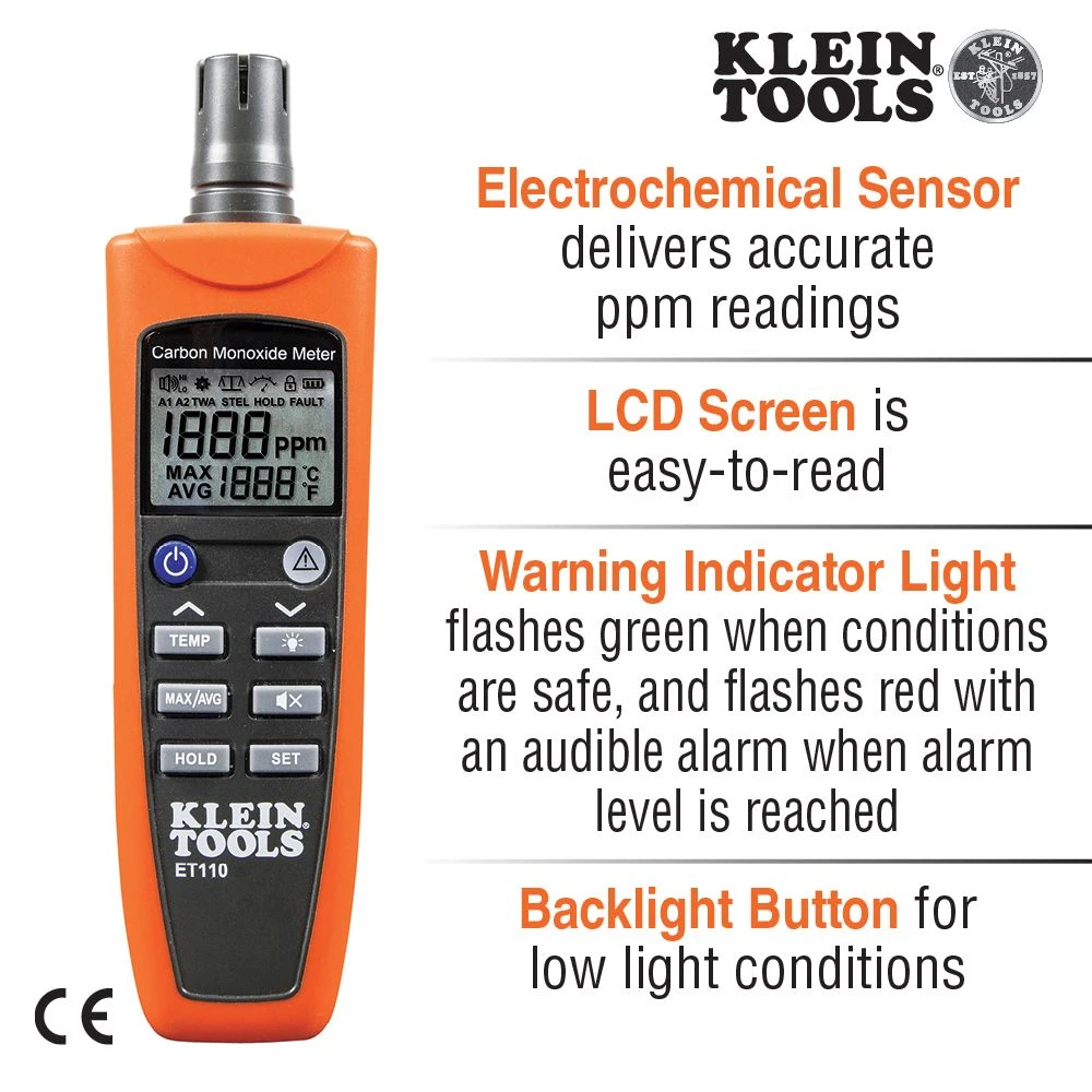 Klein ET110 Carbon Monoxide Detector with Carry Pouch and Batteries — product image 2