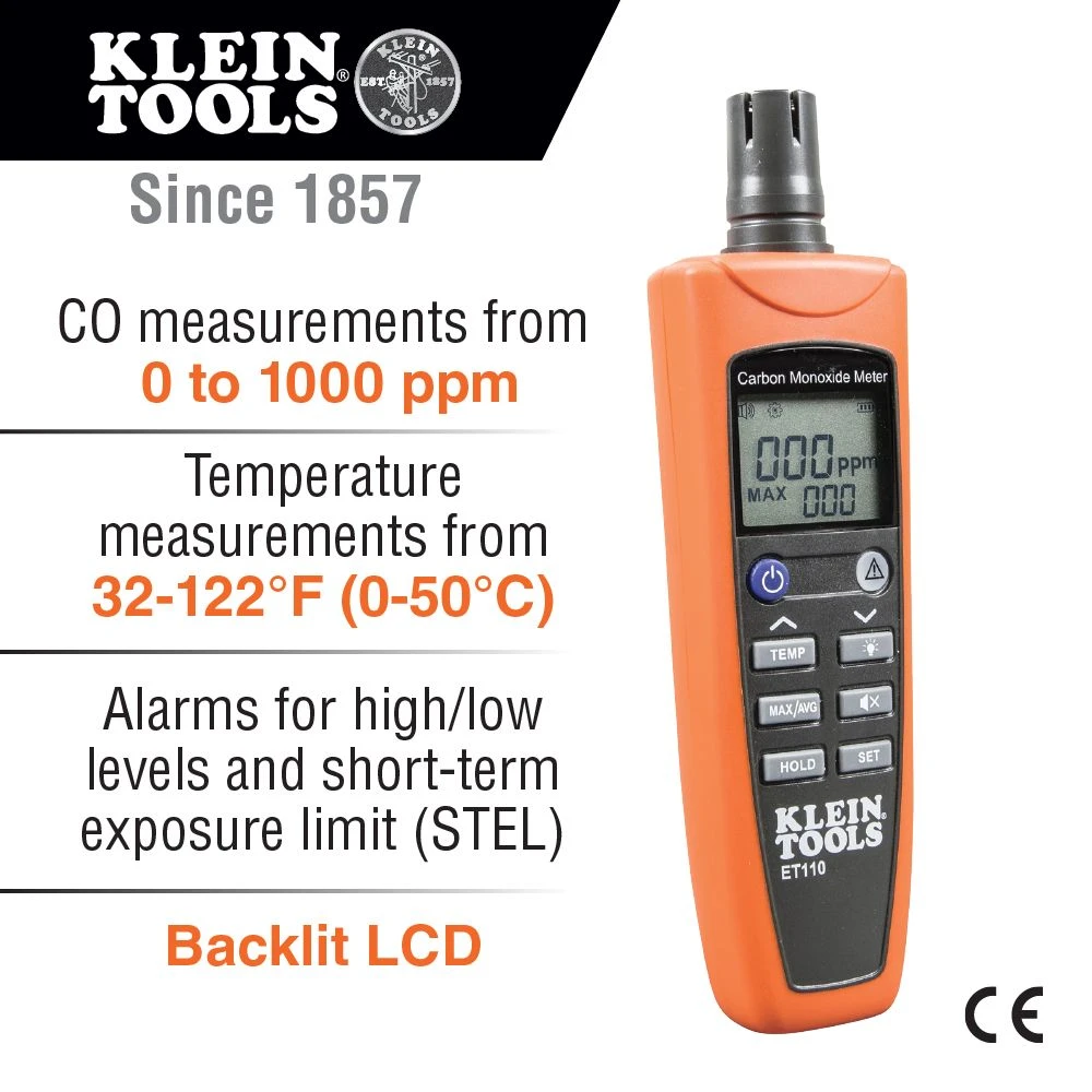 Klein ET110 Carbon Monoxide Detector with Carry Pouch and Batteries — product image 3
