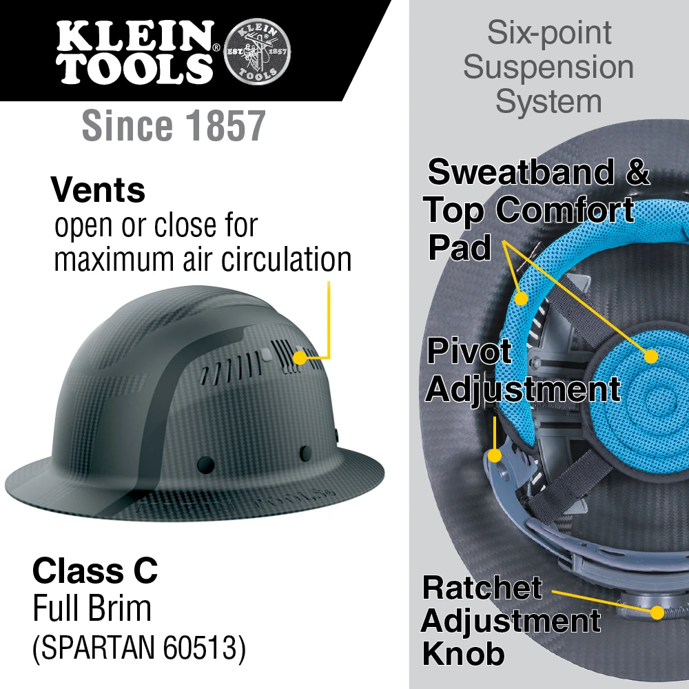 Klein Carbon Fiber Full Brim Hard Hat, Spartan (60513) — product image 2