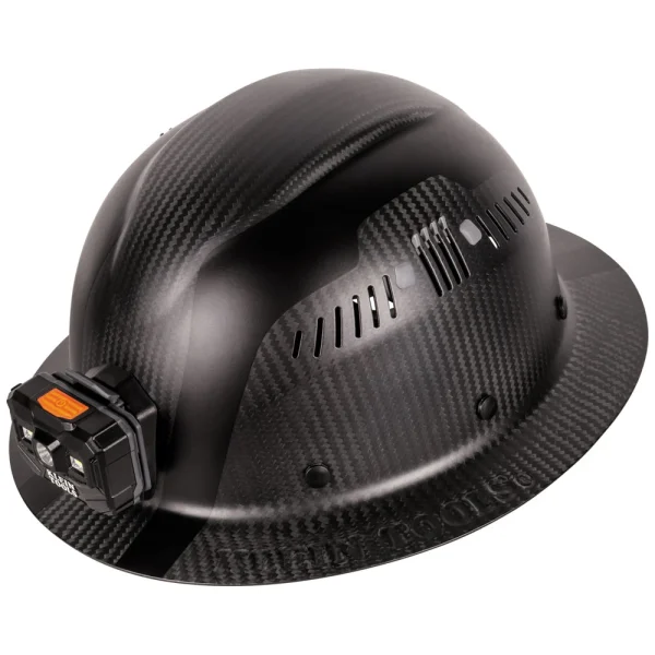 Klein Carbon Fiber Full Brim Hard Hat With Headlamp, Titan (60512)