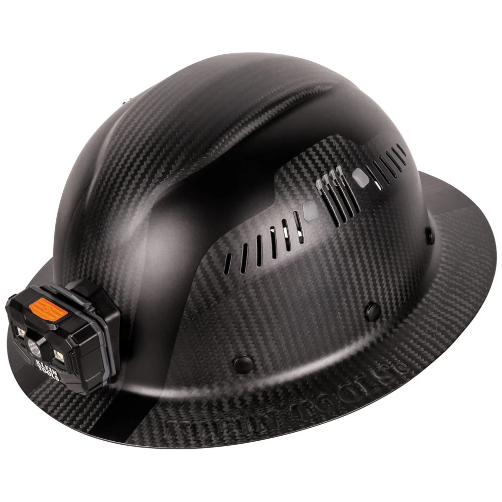 Klein Carbon Fiber Full Brim Hard Hat With Headlamp, Titan (60512)