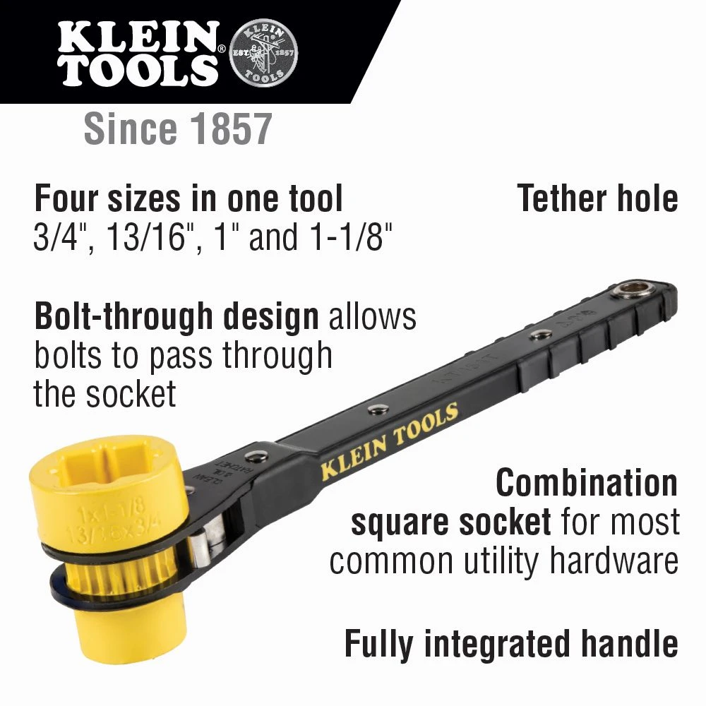 Klein KT151T 4-in-1 Lineman's Ratcheting Wrench — product image 2