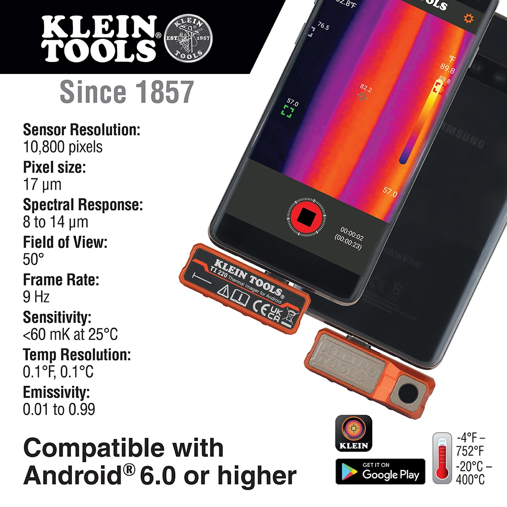 Klein Thermal Imager For Android Devices, 10,800Px,Three Color Palettes (TI220) — product image 2