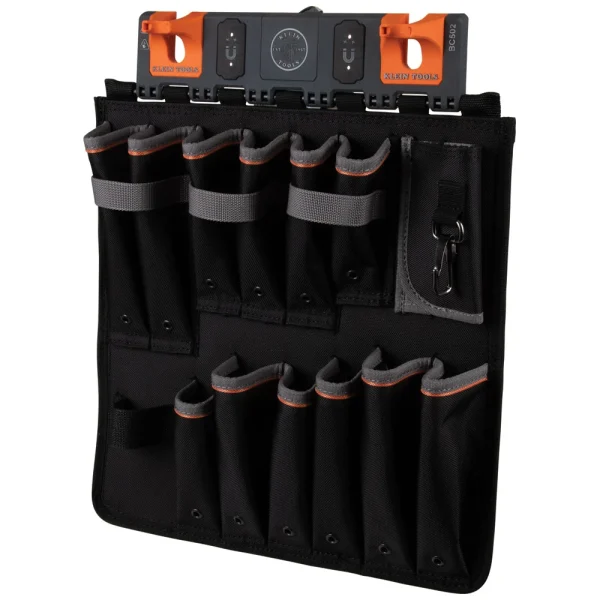 Klein BC502S black tool apron with two rows of pockets and orange attachment points