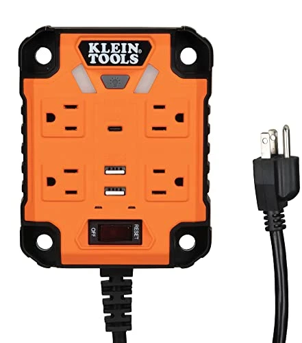 Klein Tools 29601 Magnetic Power Strip w/ Surge Protector, Power Supply w/ Light