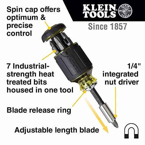 Klein Tools 32308 Multi-bit Stubby Screwdriver, Impact Rated 8-in-1 Adjustable — product image 2