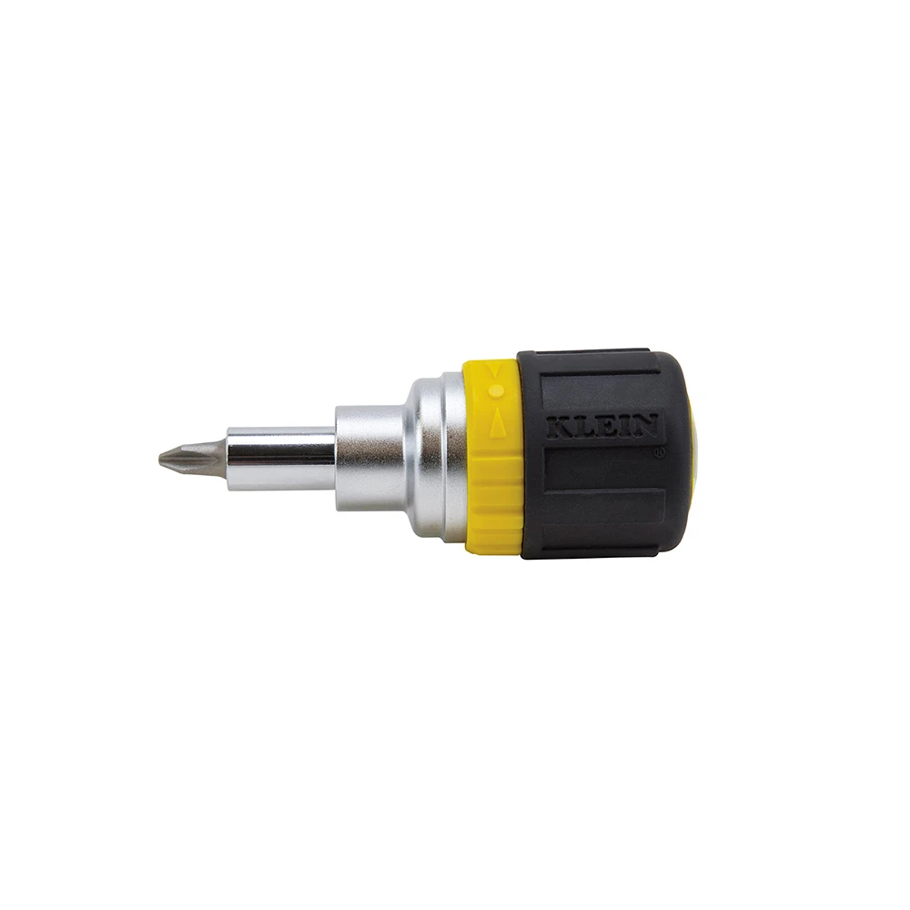 Klein Tools 32593 6-in-1 Ratcheting Stubby Screwdriver- Cushion Grip Handle