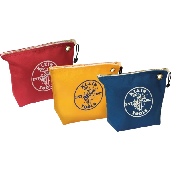 Red, yellow and blue Klein 5539CPAK canvas zipper bags with brass grommets