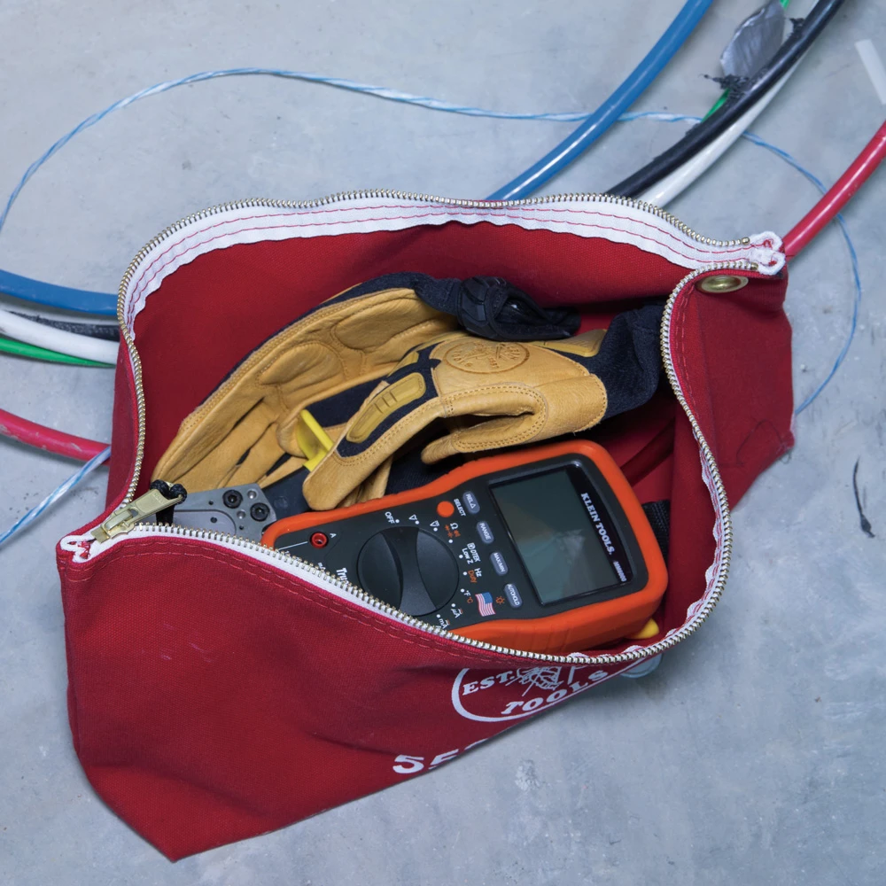 Klein Tools 5539LRED Canvas Zipper Pouch 16-Inch Tool Bag Storage Organizer, Red — product image 2
