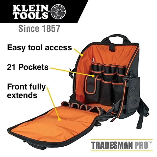 Klein Tools 55482 Tool Bag Backpack, Tradesman Pro Tool Organizer w/ 21 Pockets — product image 2