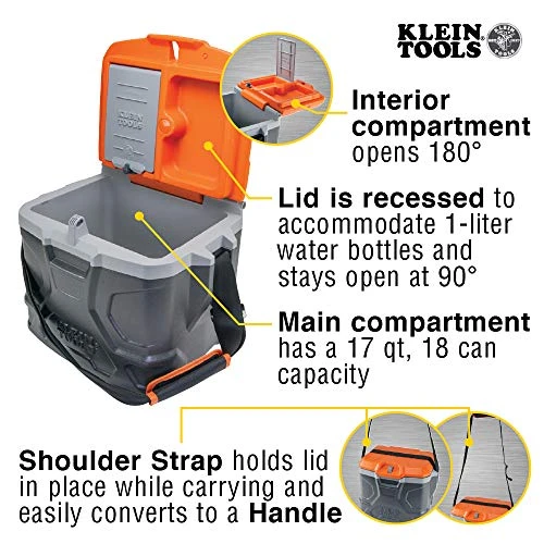Klein Tools 55600 Work Cooler, 17-Quart Lunch Box Holds 18 Cans, Keeps Cool 30Hr — product image 3
