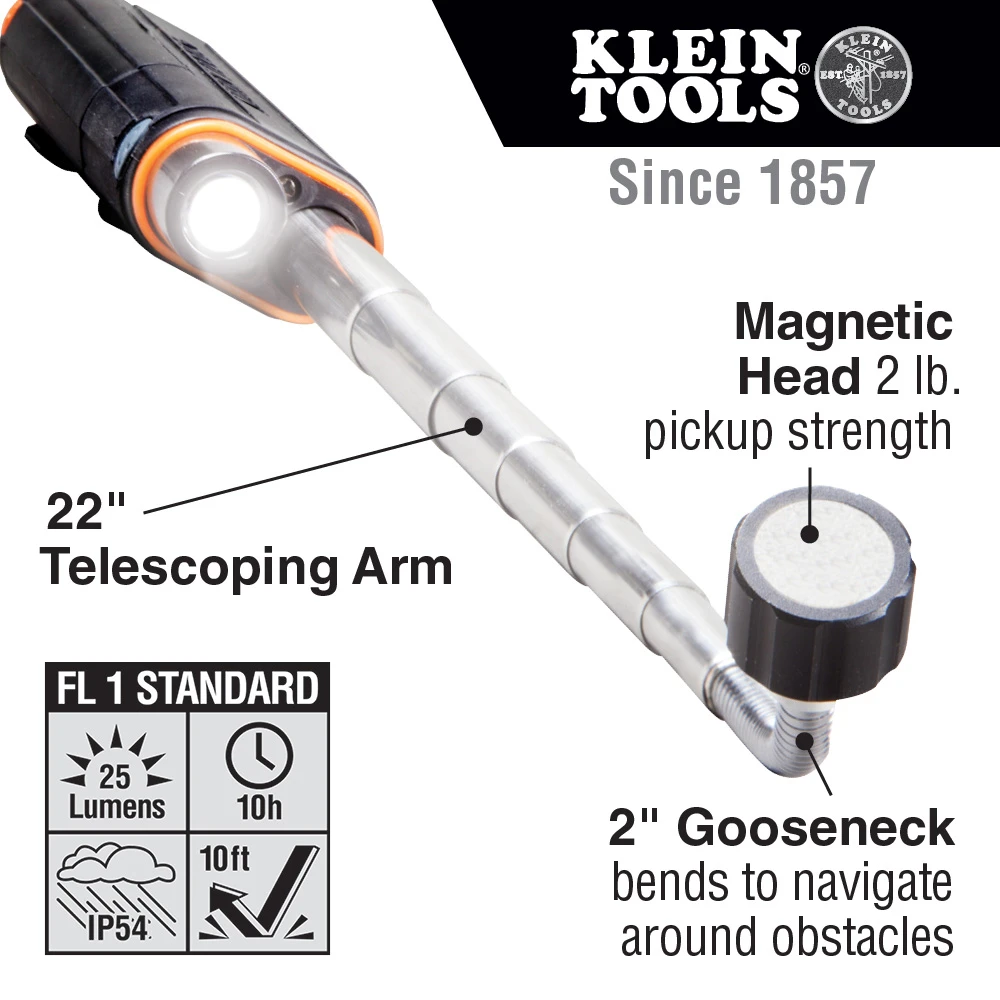 Klein Tools 56027 Telescoping Magnetic Pickup Tool with LED Light — product image 2