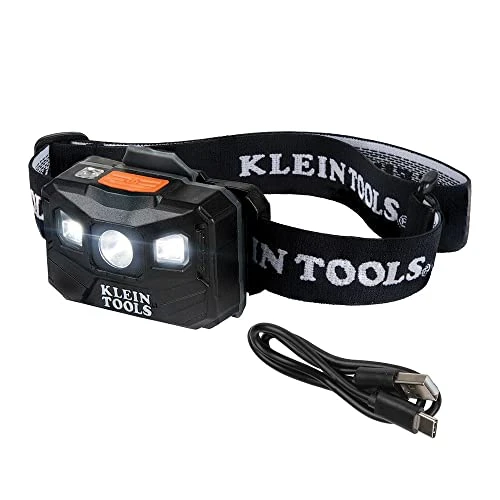 Klein Tools 56048 Rechargeable Auto-Off LED Headlamp, Adjustable Fabric Strap