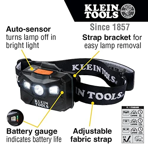 Klein Tools 56048 Rechargeable Auto-Off LED Headlamp, Adjustable Fabric Strap — product image 2
