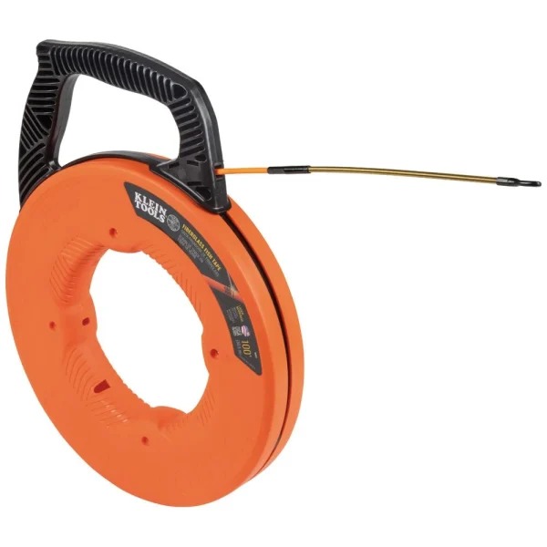 Klein Tools 56351 Fiberglass Fish Tape with Spiral Steel Leader, 100-Foot