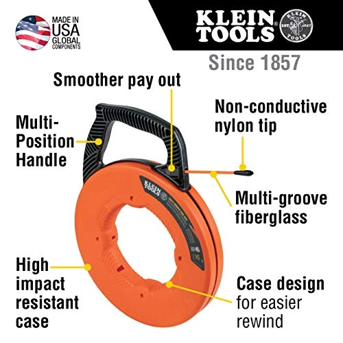 Klein Tools 56383 Fish Tape, Multi-Groove Fiberglass Wire Puller with Nylon Tip — product image 2