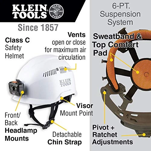 Klein Tools 60150 Safety Helmet, Vented, Rechargeable Headlamp, Tested to Tough — product image 2