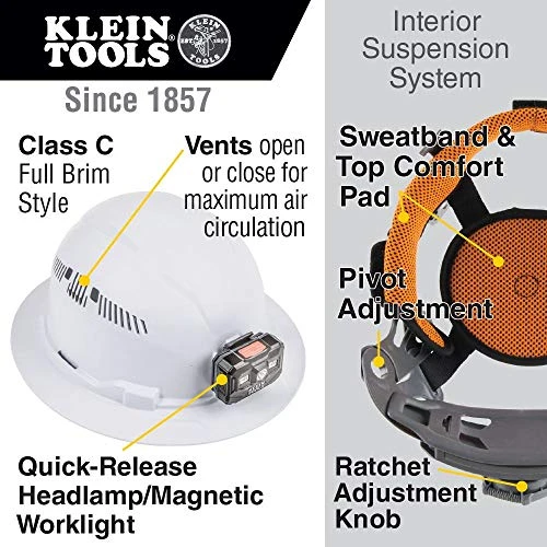 Klein Tools 60407RL Hard Hat, Rechargeable Headlamp, Vented, Full Brim Style — product image 2