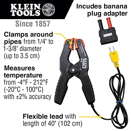 Klein Tools 69140 K-Type Thermometer, Pipe Temperature Clamp for HVAC — product image 2
