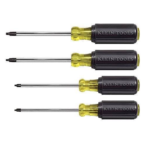 Klein Tools 85664 Screwdriver Set, Square Recess Chrome Plated Shafts, 4-Piece