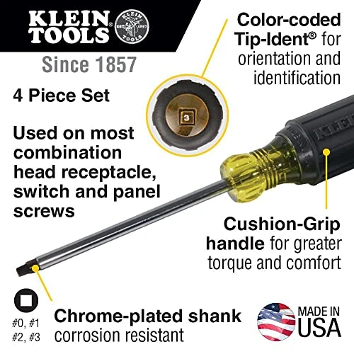 Klein Tools 85664 Screwdriver Set, Square Recess Chrome Plated Shafts, 4-Piece — product image 2