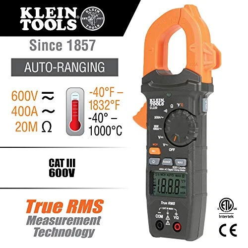 Klein Tools CL220 Digital Clamp Meter, Auto-Ranging 400 Amp AC, AC/DC Voltage — product image 2