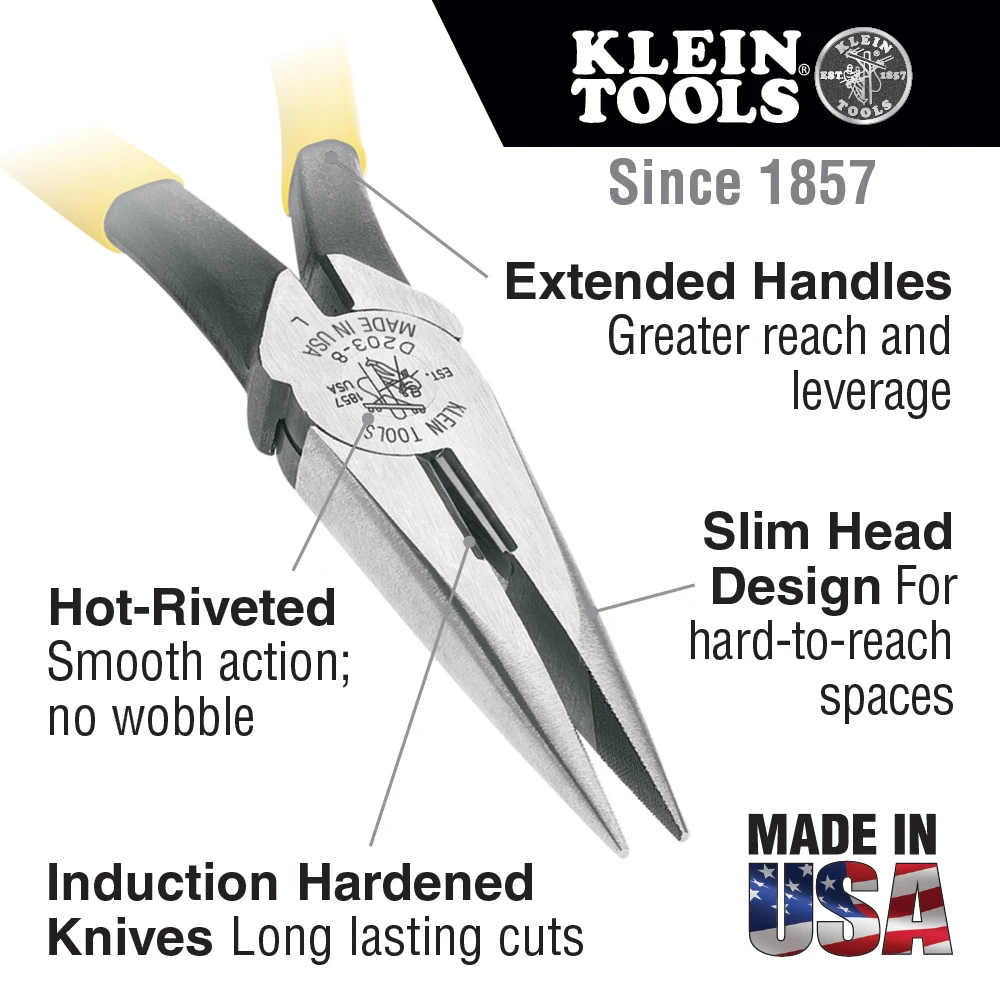 Klein Tools D203-6 6 in. Standard Side Cutting Long Nose Pliers — product image 2