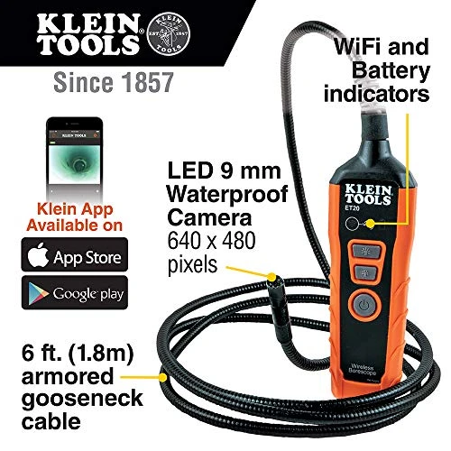 Klein Tools ET20 WIfi Borescope Inspection Camera with Rechargeable Battery — product image 2