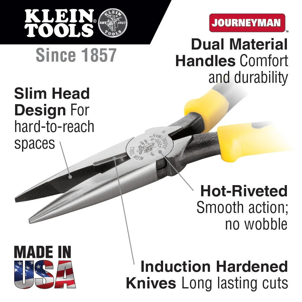 Klein Tools J203-8 Needle Nose Pliers with Cutter, Heavy Duty 8-Inch Journeyman — product image 2
