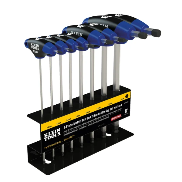 Klein Tools JTH68MB Hex Key Kit with 6-Inch Metric Ball End T-Handle Set 8-Piece