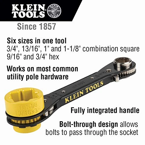 Klein Tools KT155T 6-In-1 Lineman's Ratcheting Wrench with Bolt Through Design — product image 2
