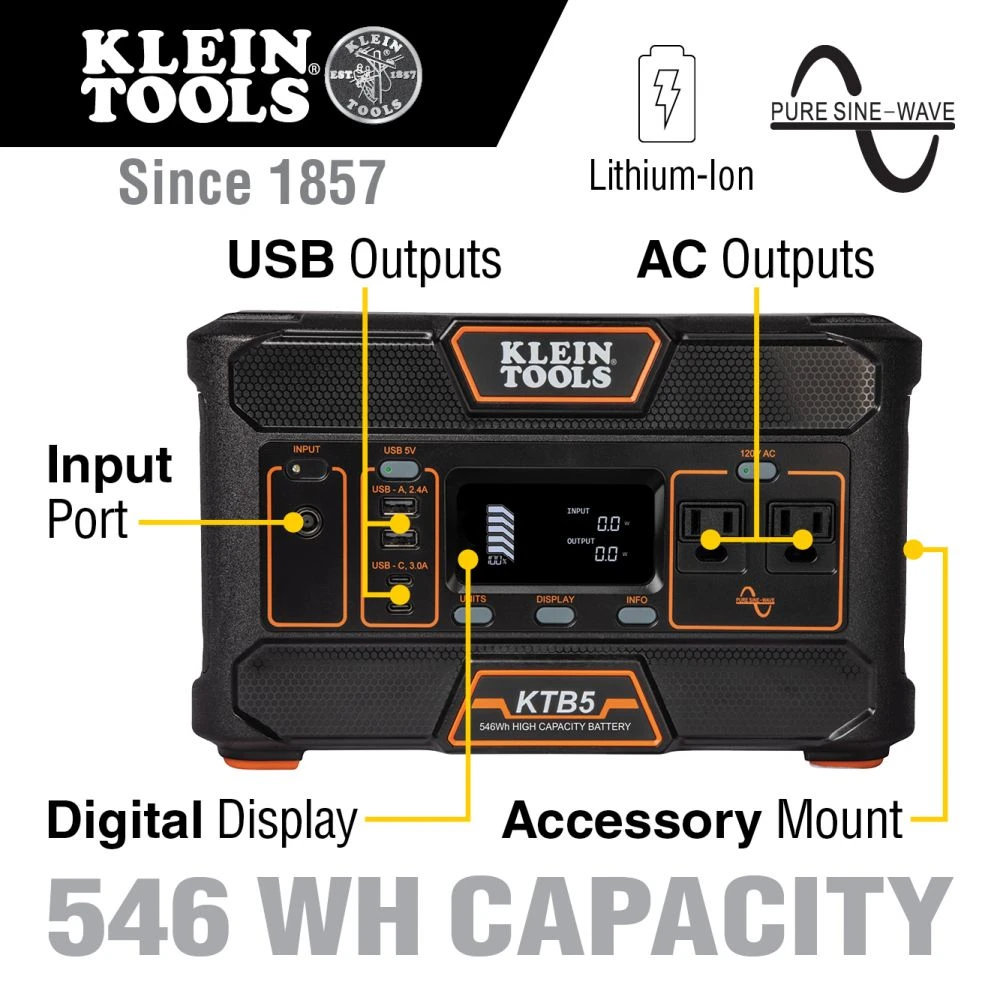 Klein Tools KTB5 Portable Power Station, 546 Wh — product image 2